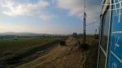Pohled od severnho zhlav ST Chotoviny na budovan eleznin most pes dlnici D3, 9. jna 2014