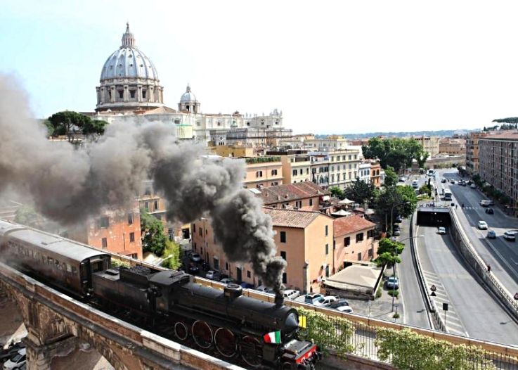 Steam train leaving Vatican City