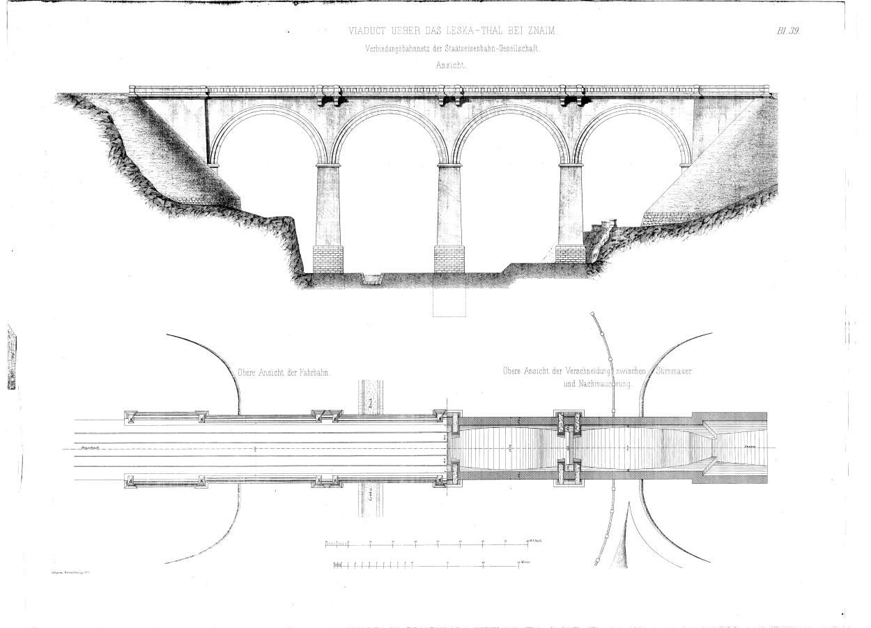 Viadukt pes Lesku u Znojma - c.k.privilegovan Spolenost rakousk sttn drhy, 1869-1870