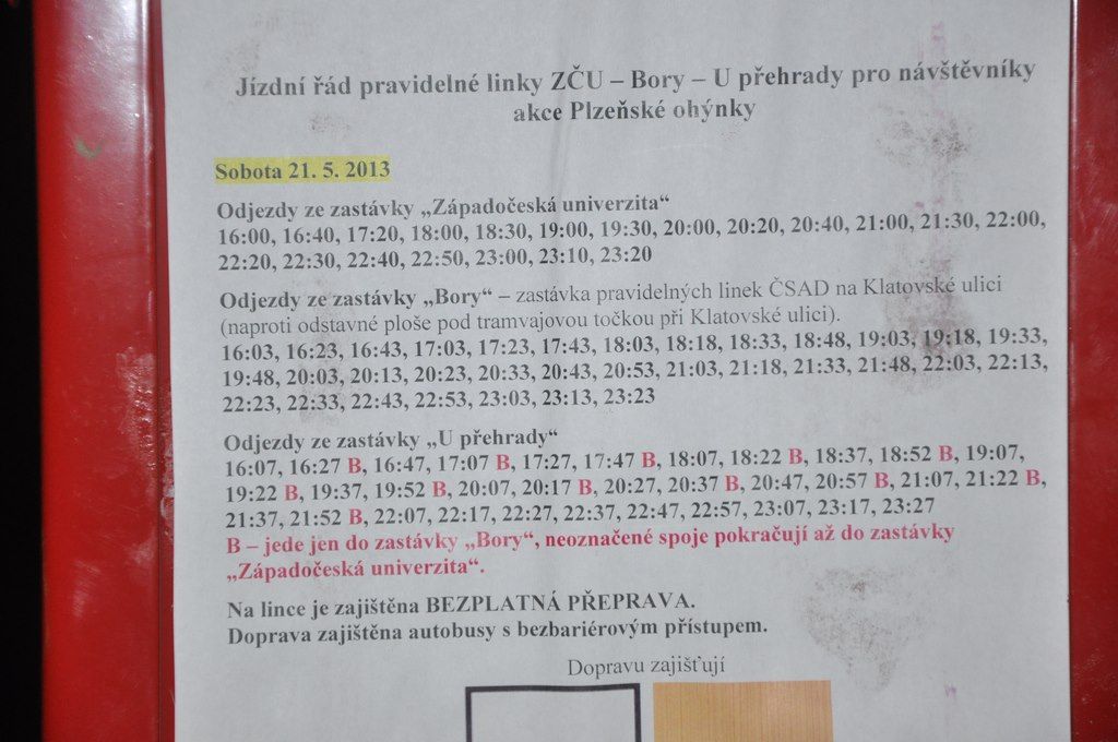 Jzdn d posilov dopravy akce Plzesk ohnky s datem 21.5.2013