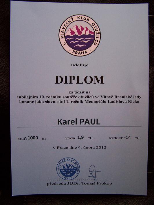 Diplom - plavn v zimn Vltav - 4.2.2012.