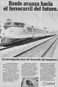 "Renfe postupuje k železnici budoucnosti - výzkum, základ rozvoje dopravy", aneb inzerát otištěný v tehdejším specializovaném časopise AIT.