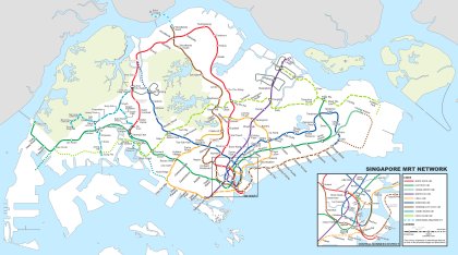 Mapa linek MRT a LRT včetně rozestavěných a plánovaných.